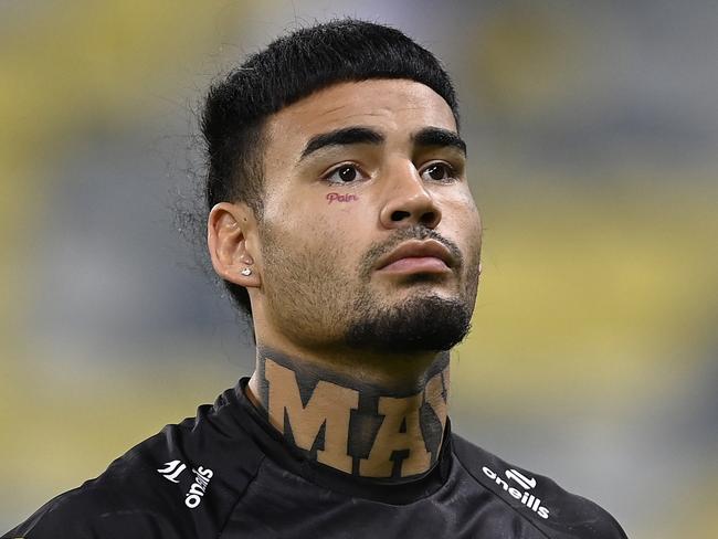 TOWNSVILLE, AUSTRALIA - APRIL 27: Taylan May of the Panthers looks on before the start of the round eight NRL match between North Queensland Cowboys and Penrith Panthers at Qld Country Bank Stadium, on April 27, 2024, in Townsville, Australia. (Photo by Ian Hitchcock/Getty Images)