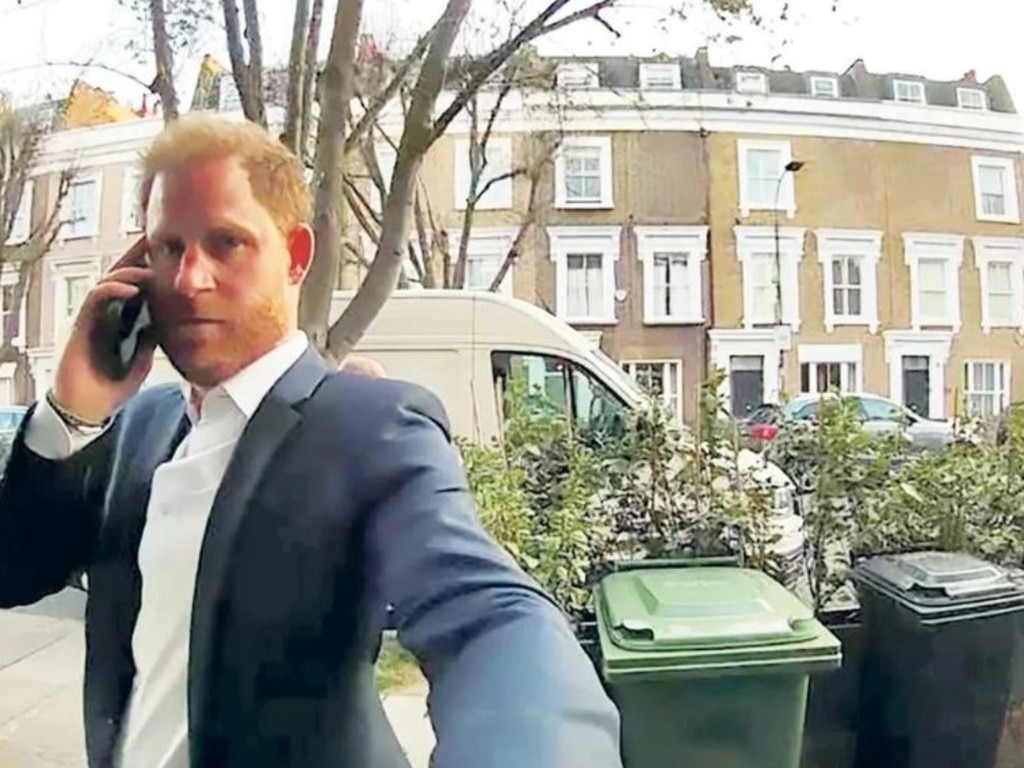 Prince Harry was seen on doorbell camera in East London. Picture: The Sun