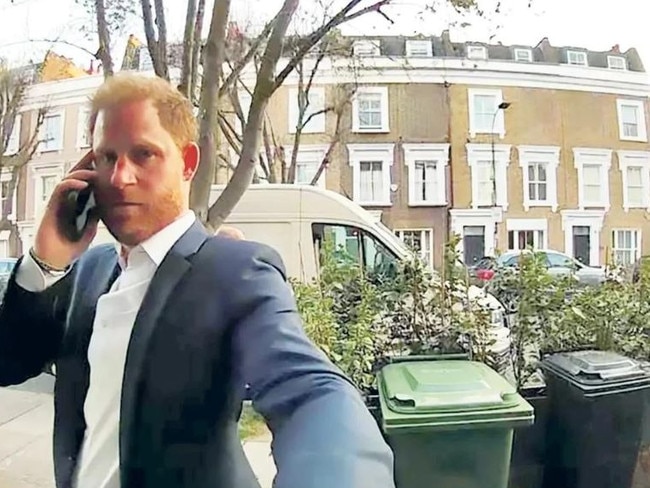 Prince Harry was seen on doorbell camera in East London. Picture: The Sun