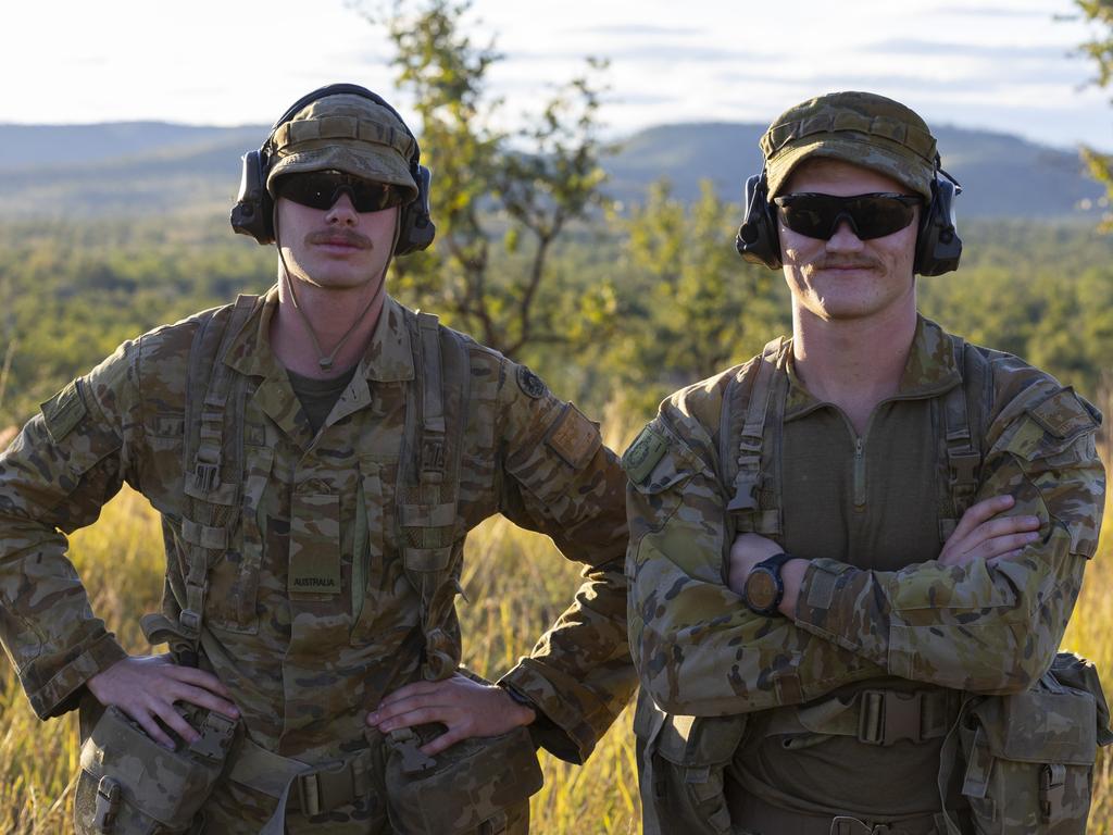 Australian Army soldiers Private Matthew Lugton and Private Ethan MacKinnon from 1st Battalion, The Royal Australian Regiment, Direct Fire Support Weapons Platoon during Exercise Brolga Run, on 01 June 2024, at Townsville Field Training Area, Queensland. Photo: TPR Dana Millington