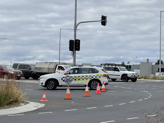 Police are on the scene after an incident on the Princes Freeway in Point Cook. Picture: Athos Sirianos