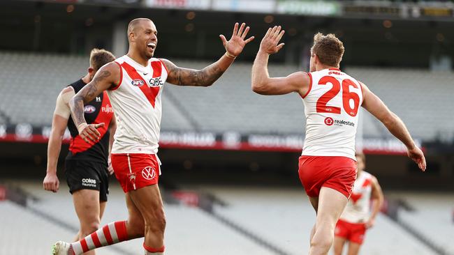 Franklin could kick his 1000th career goal in front of his young family. Picture: Michael Klein