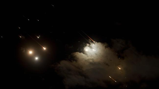 Israel’s air defence systems intercept Iranian missiles over Jerusalem. Picture: Menahem Kahana/AFP