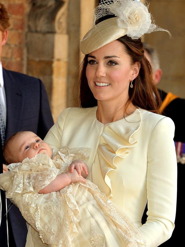 The Duchess of Cambridge carries Prince George after his christening at the Chapel Royal in St James’s Palace in 2013. Picture: Getty