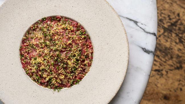 Beef tartare. Picture: Jake Nowakowski.