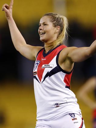 Katie Brennan celebrates a goal. Picture: Michael Klein