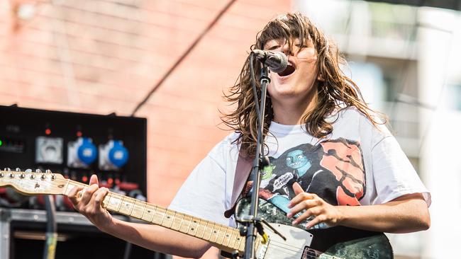 Noodling around. Sugar Mountain Festival at Victorian College of the Arts, Melbourne. Courtney Barnett performs on the Dodds Street stage. Photo Stuart Walmsley