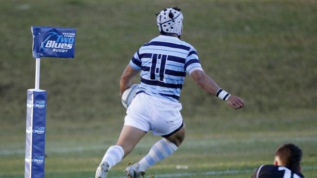 GPS1's Hadley Tonga gets over the line to score for GPS in recent NSW Boys Rugby Schools Selection trials. Picture: John Appleyard