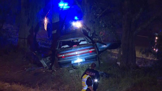 A woman died and a teenager is fighting for life after this crash on Friday night. Picture: TNV