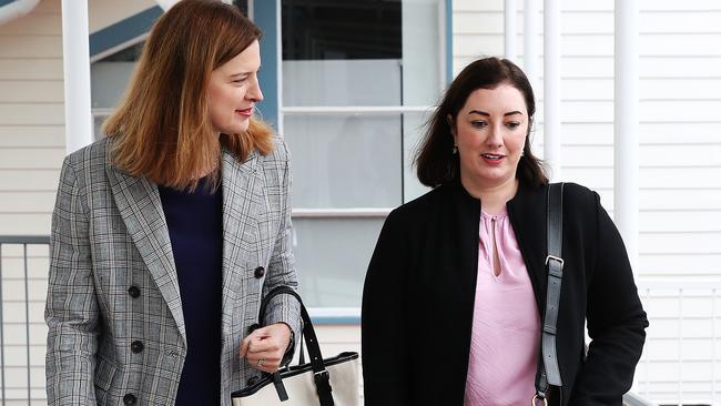 Jo Siejka, right, the incumbent Labor member for Pembroke arriving with Julie Collins, Labor federal member for Franklin, at Warrane Primary School polling booth. Picture: NIKKI DAVIS-JONES