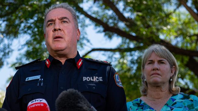 Northern Territory Police Commissioner Michael Murphy and Northern Territory Chief Minister Eva Lawler announced the implementation of a strict curfew for youths. Picture: Pema Tamang Pakhrin