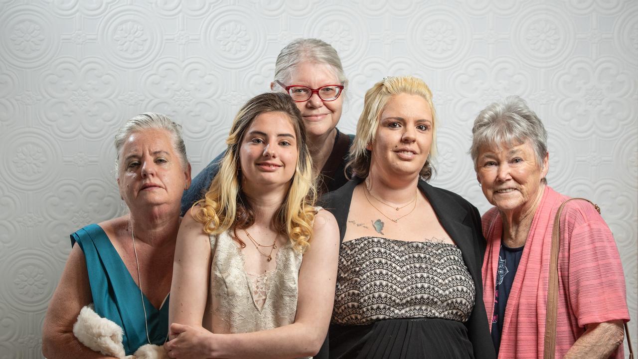 Cherie, Paris, Margaret, Samantha and Jeanie Rossiter at the Nelson Park school graduation 2022. Picture: Brad Fleet