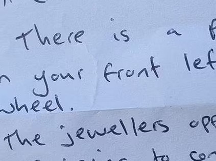 The unsettling note left on David Mantellini's windshield on Monday.