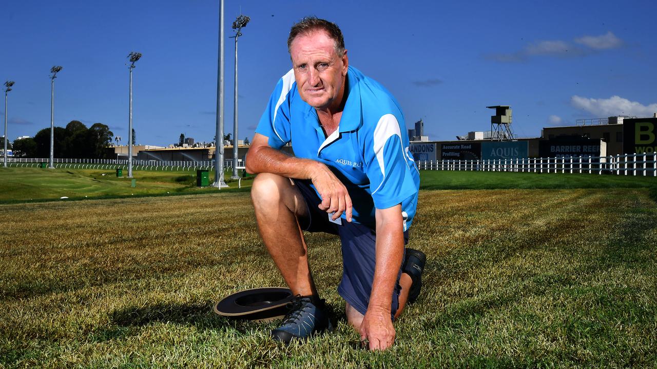 Gold Coast Turf Club race course manager Jody Rodgers looks at the big area of damage on the race course. Sunday January 5, 2025. Picture, John Gass