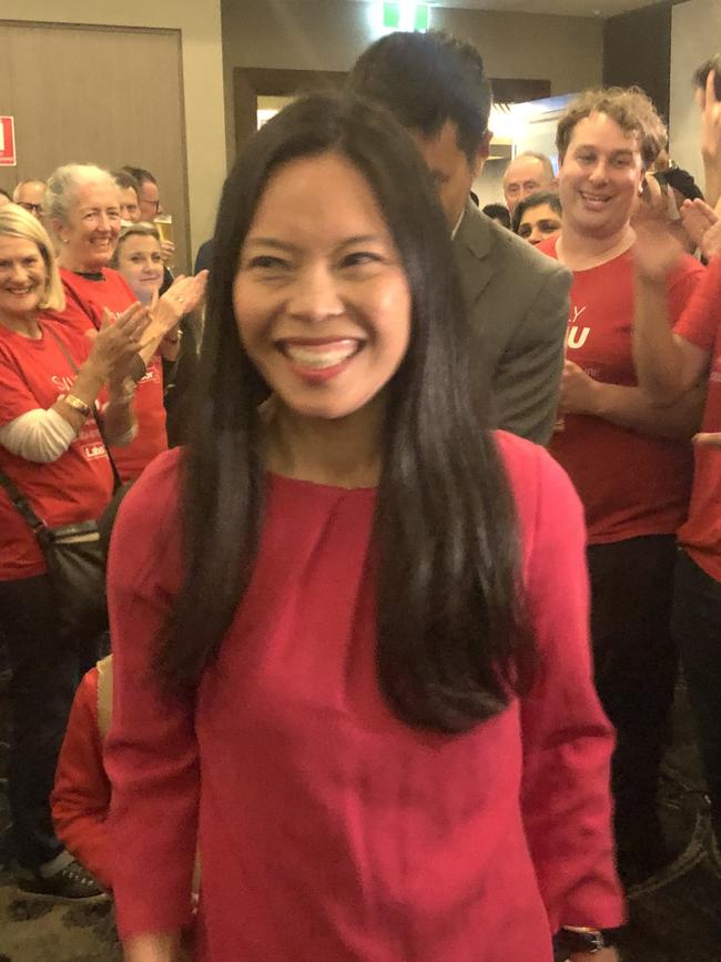 Sally Sitou at the Labor victory party at the Canada Bay Club in the seat of Reid. Picture: Rhiannon Down