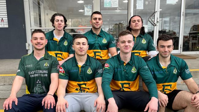 East Coburg young guns from back: Luca Perrone, Michael Rechichi, James Gregory. Front: Kallum Athanasiadis, Luke Trimboli, Joey Conlin, Peter Cook. Photo: Supplied.