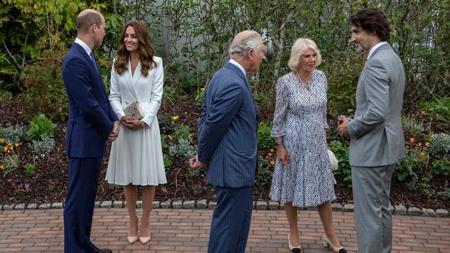 The royals and Canada's Prime Minister Justin Trudeau attend a reception with G7 leaders at The Eden Project in south west England on June 11, 2021. Picture: Jack Hill / AFP.