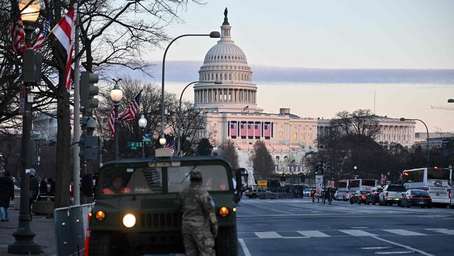 US military personnel stand guard near the Capitol in Washington, DC. Picture: AFP