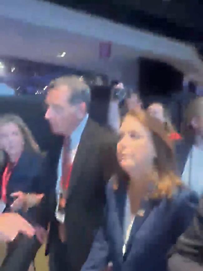 Marsha Blackburn and John Barrasso chase Secret Service director Kimberly Cheatle, right, at the Republican National Convention. Picture: X