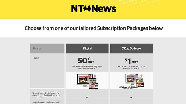 Subscribe to the NT News for just 50c a day