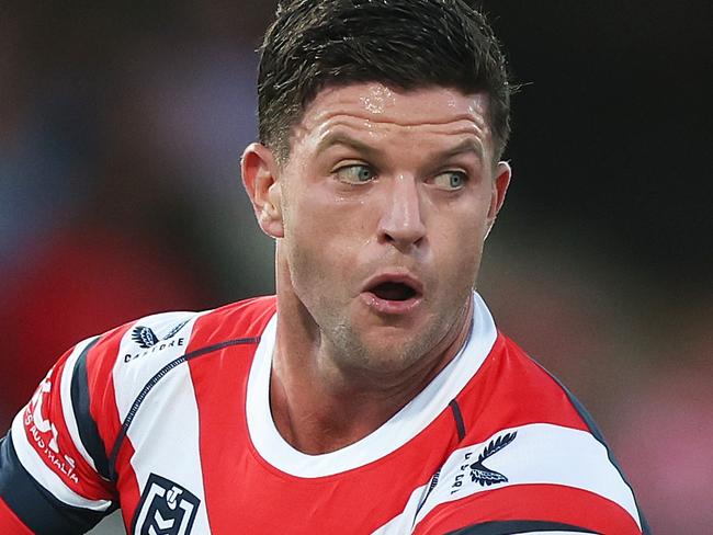 SYDNEY, AUSTRALIA - FEBRUARY 16: Chad Townsend of the Roosters looks to pass during the 2025 NRL Pre-Season Challenge match between St George Illawarra Dragons and Sydney Roosters at Netstrata Jubilee Stadium on February 16, 2025 in Sydney, Australia. (Photo by Mark Metcalfe/Getty Images)