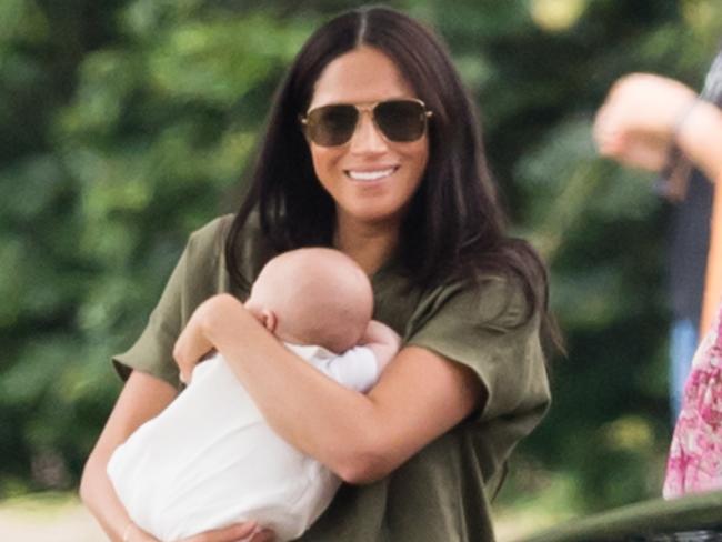 WOKINGHAM, ENGLAND - JULY 10: Meghan, Duchess of Sussex and Archie Harrison Mountbatten-Windsor attend The King Power Royal Charity Polo Day at Billingbear Polo Club on July 10, 2019 in Wokingham, England. (Photo by Samir Hussein/WireImage)