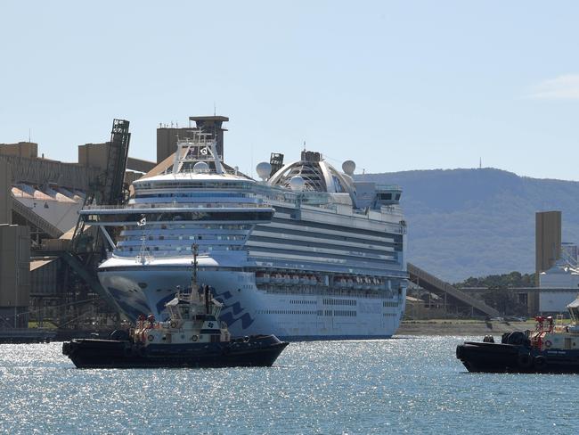 Stricken cruise ship Ruby Princess at Port Kembla south of Sydney. Picture: Simon Bullard