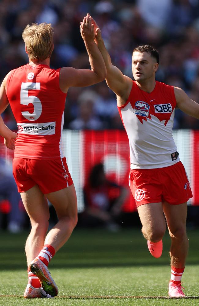 Tom Papley of the Sydney Swans celebrates a goal in the grand final. Picture: Mark Stewart