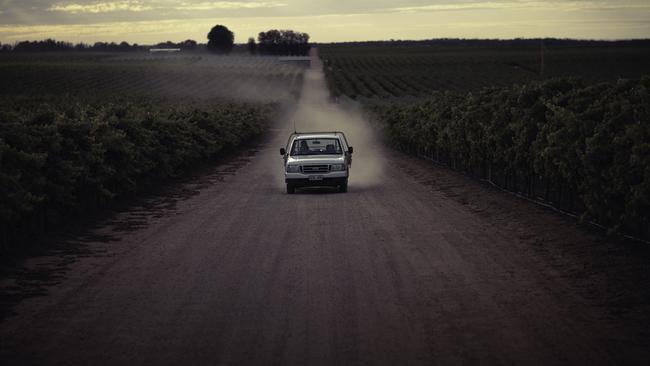 Right track: Andrew La Nauze driving into the winery.