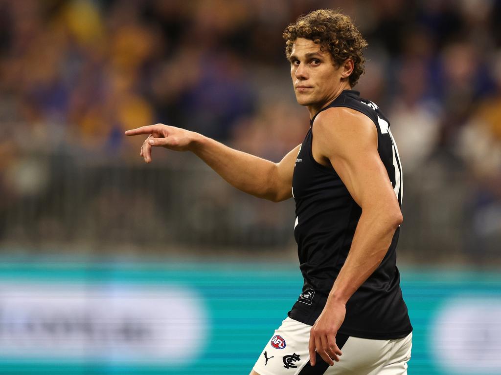 Curnow now holds the record for the most goals in a match at Optus Stadium. Picture: Will Russell/AFL Photos via Getty Images