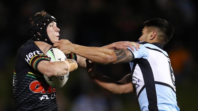 Burton impressed in his NRL debut against Cronulla. Picture: Brendon Thorne