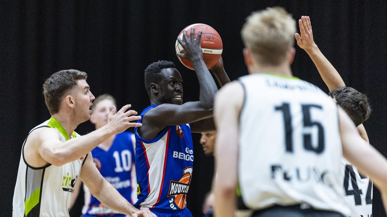 James Wol for Toowoomba Mountaineers against Rip City in Queensland State League Division 1 mens basketball semi-final at USQ's Clive Berghofer Recreation Center, Saturday, July 30, 2022. Picture: Kevin Farmer