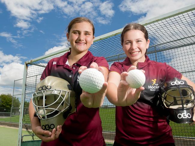 Sisters Charli and Jordan Bliss off to the Australian indoor hockey championships in Goulburn in January, 2018. Picture: Emma Murray