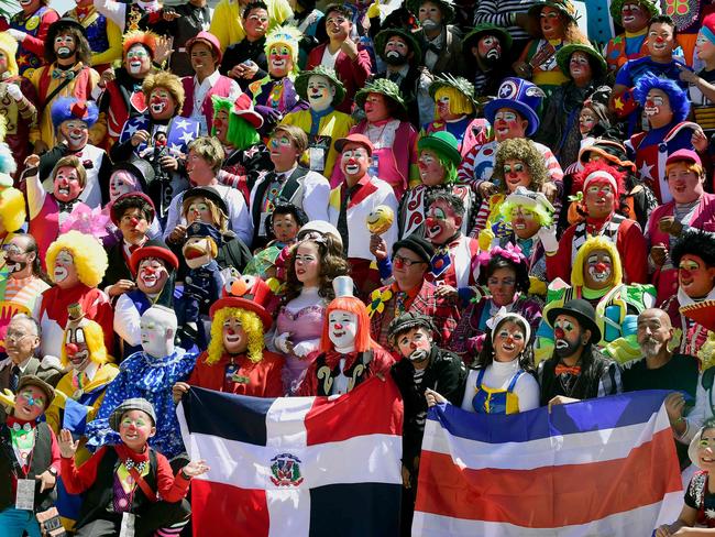 <!DOCTYPE html PUBLIC "-//W3C//DTD HTML 4.0 Transitional//EN" "http://www.w3.org/TR/REC-html40/loose.dtd"><html><body><p>Clowns pose during the family photo at the XXI Convention of Clowns, at the Jimenez Rueda Theatre, in Mexico City on October 19, 2016. Picture: AFP PHOTO / Alfredo ESTRELLA</p></body></html>