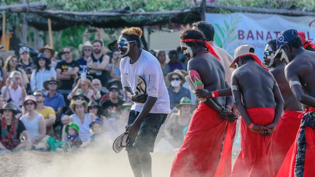 Bungul time with the Groote Eylandt dancers in a weekend of Music, Sport and Culture at the Barunga Festival. Picture Glenn Campbell