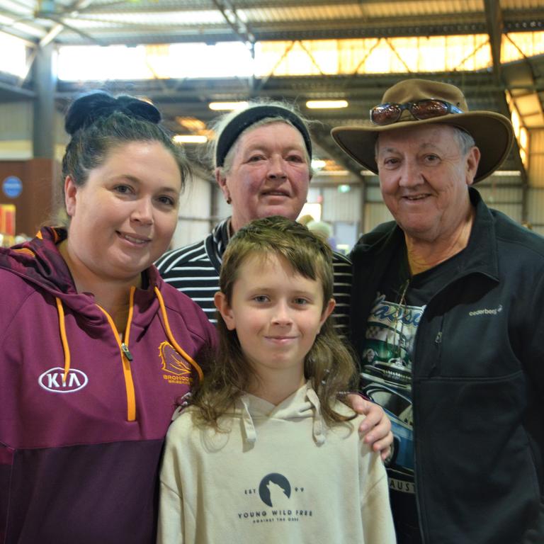 Enjoying the 2023 Toowoomba Antique Collectable Fair and Car Show are (from left) Hayley Taylor, Cindy Donnelly and Darryl Donnelly with Braxton Taylor at the front. Picture: Rhylea Millar