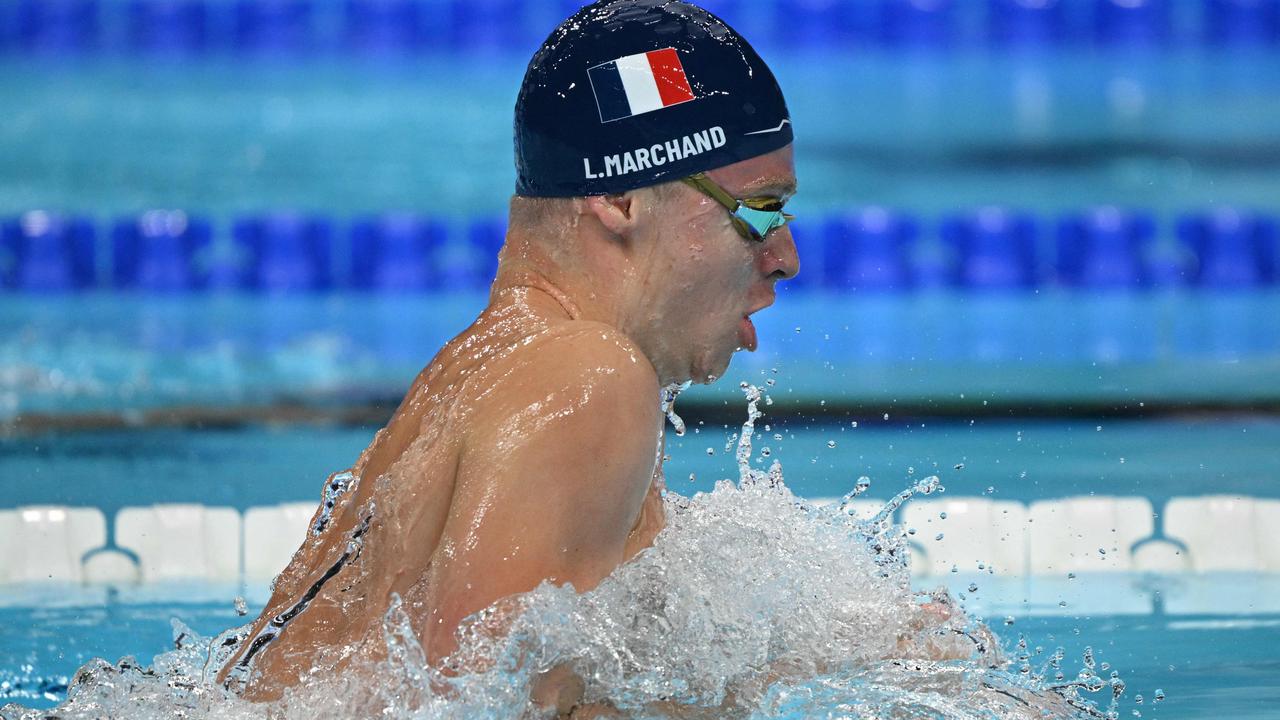 France's Leon Marchand on his way to winning the men's 200m breaststroke final. Picture: Oli Scarff/AFP