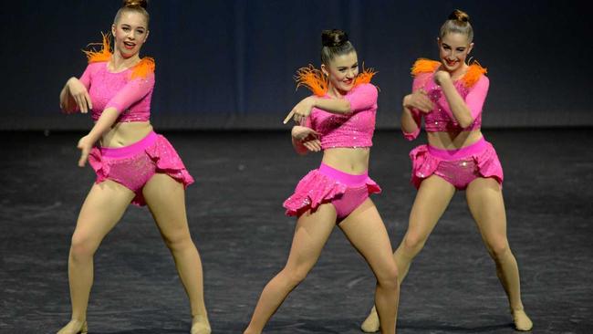 Madison Day, Keeley Tzoutzias and Paige Baker in Section 65 - Modern Jazz Duo/Trio 13 yrs and over. Picture: Jann Houley