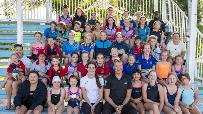 Three-time gold medallist Kaylee McKeown and Maddi Daniel at pioneer swimming pool with the swimming club friends. North Mackay Picture: Michaela Harlow