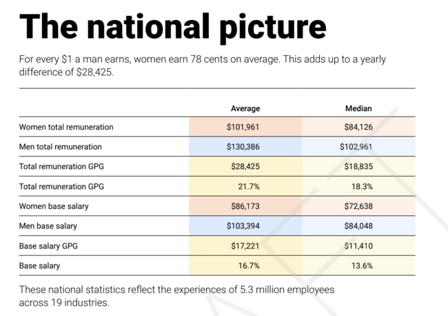 The pay gap of every company in Australia with 100 employees or more has just been published on the internet. Picture: WGEA