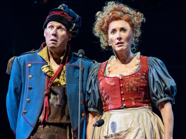 Matt Lucas and Marina Prior on stage for Les Miserables in 2025. Picture: Daniel Boud