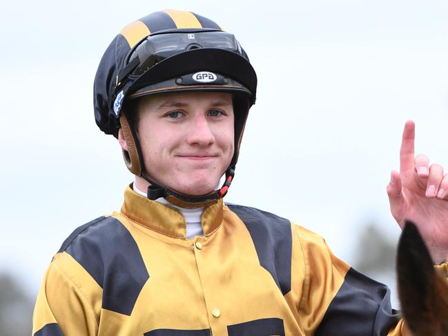 Jockey Mitchell Aitken returns to scale after riding Zouy's Comet to victory in race 8, the Bendigo Mazda Mrc Grand Handicap, during Bendigo Midweek Racing at Bendigo Racecourse in Bendigo, Wednesday, October 9, 2019. (AAP Image/Vince Caligiuri) NO ARCHIVING, EDITORIAL USE ONLY