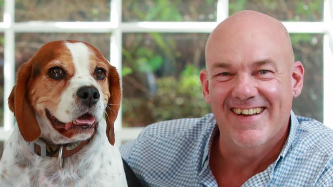 The Contessa, Bingo and jounalist Matthew Benns, working from home today.Picture:Justin Lloyd