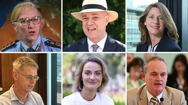 (clockwise from top left) Former Police Commissioner Katarina Carroll; former Chief Health Officer John Gerrard; Qld Investment Corporation CEO Rampa; Public Sector Commissioner David Mackie; former director-general Jasmina Joldic; former Department of Premier and Cabinet director-general Mike Kaiser.