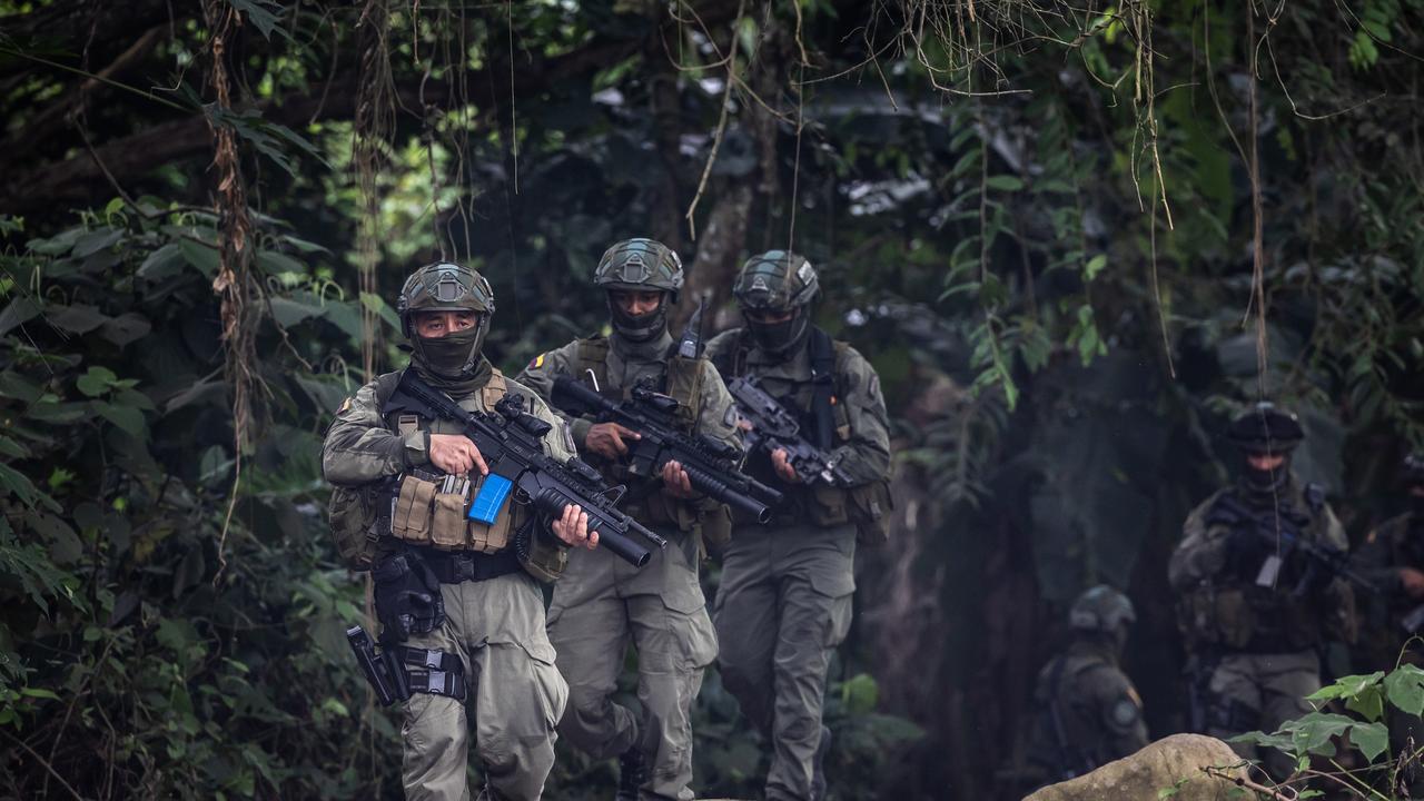 Colombian National Police training to detect and take out a cocaine lab. Picture: Jason Edwards