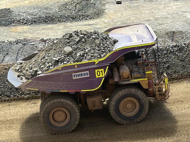 A mining truck at the Covalent lithium mine in Western Australia, owned by Wesfarmers. Picture: Cameron England