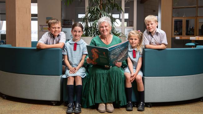 Lisieux Catholic Primary School is the fastest growing school in Geelong. Principal Susan Ryan with students Ezra Davies, Chloe Pearson, Ruby Gooch and Jack Prowse. Picture: Brad Fleet