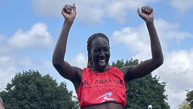 Nyajima Jock celebrates winning the Ballarat Gift. Picture: Shane Jones.