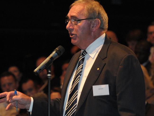 The late John Fahey, speaks at a Victoria University Integrity in Sport Forum in 2014. Picture: AAP Image/Julian Smith