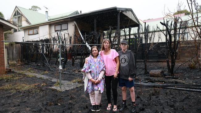 Terry Moyle and her kids Angel and Jack on Sunday. Picture: David Crosling